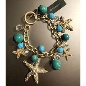 Starfish Beach Charm Bracelet DRESS BARN Gold Tone Seashell Coastal Nautical NWT